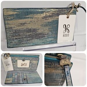 HOBO Gracie Wallet in Cracked Glass Turquoise Green Purple Gold Shiny Like New!